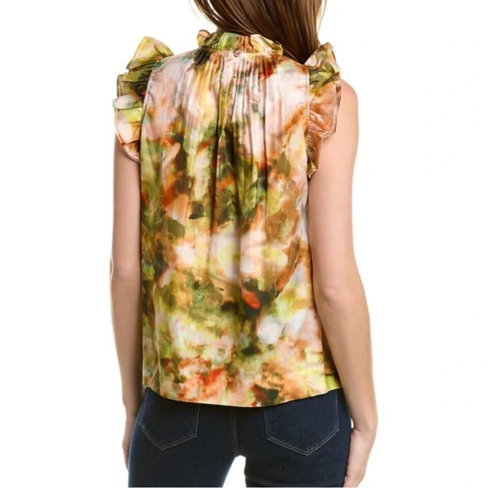 Marie Oliver Emma Top Garden Print Sz L Silk Blend